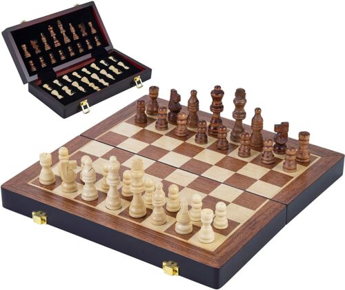 Holz Schachspiel Schach Klappbares Schachspiel Naturholz 30x30x6 cm NEU OVP - Bild 1 von 8