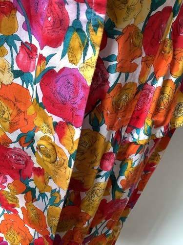 Vintage Dress Size 12 Vibrant Floral Print Pink Orange Yellow Roses 1980s - Picture 10 of 11