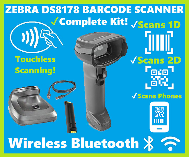 Zebra DS8178-SR7U2100PFW Wireless Bluetooth 2D/1D/QR Code Barcode Reader Kit!⭐🔥