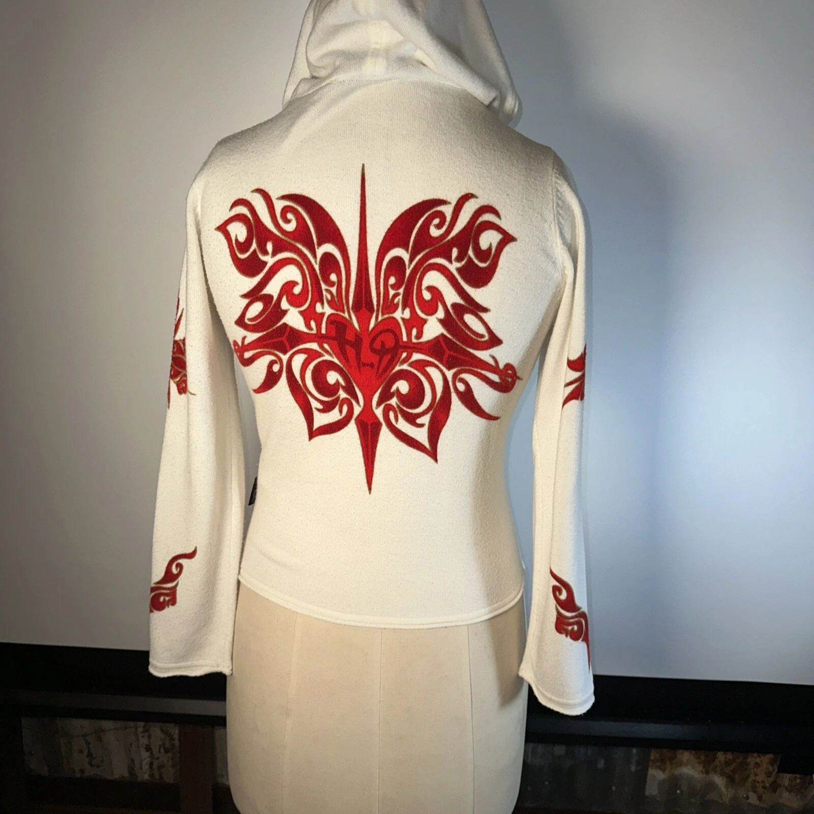 OFF WHITE Felpa con cappuccio vintage HARLEY DAVIDSON donna M zip Y2K maglione tribale motociclista