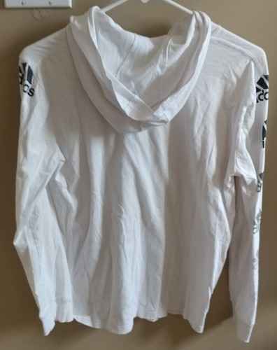 ADIDAS White Hooded Long Sleeve Shirt Youth L 14/16 - Picture 2 of 9