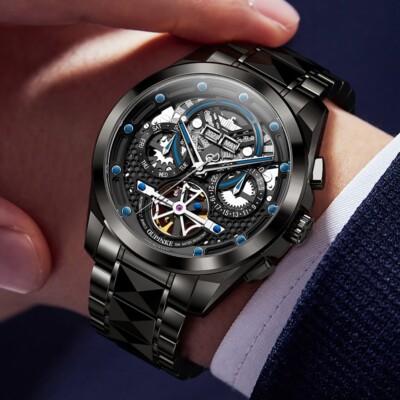 OUPINKE 3249 Multifunction Big Dial Business Perpetual Calendar Mechanical Watch