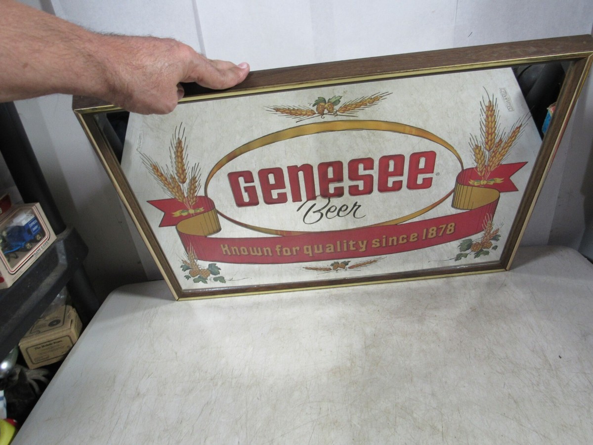 Vintage 1970s Original Genesee Beer Mirror Sign Wood Frame