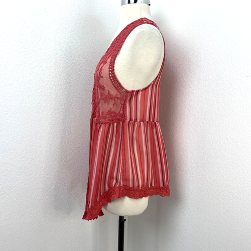 Coral Vest Open Blouse Top Crochet Embroidery Large Fairy Goth Boho Festival Y2K - Picture 7 of 12