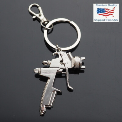 Spray Paint Gun Silver Metal Key Chain Ring Pendant Keychain Clip On Gift