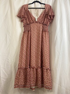 max studio a line dress Max Studio Floral Smocked Waist Flutter Sleeve A Line Dress Size L New
