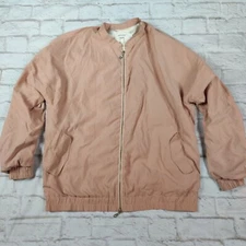 KHND Studio mens double zip ruched sleeve back bomber jacket peachy tan sz XL