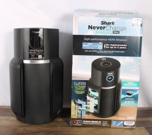Shark NeverChange Air Purifier MAX HEPA 1400 Sq Ft CleanSense IQ Black Pre-Owned
