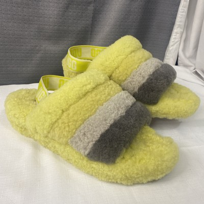 UGG FLUFF YEAH SLIDE SULFUR MULTI SHEEPSKIN SLINGBACK WOMENS SLIPPERS SIZE US 10