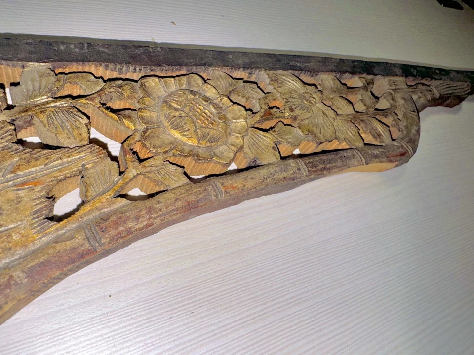 MARCO DE PUERTA SAKURA CHINO MUY ANTIGUO AÑOS 30 DECORACIÓN DE MADERA TALLADA A MANO, ÚNICO EN SU CLASE Foto 2 de 4