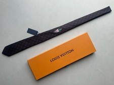Authentic Louis Vuitton 100% Silk Damier Tie Dark Brown NWT 2.80" Widest