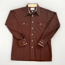 Vintage Arrow Disco Collar Shirt Mens 16 L Brown Doubler Lounge 70s 80s
