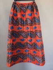 Vtg Wrap Quilted Skirt Long Maxi Orange Floral Paisley Boho '70s Retro Pockets