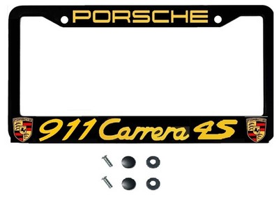 License Plate Frame Metal, Black, Vinyl Letters/Logos for PORSCHE 911 Carrera 4S