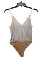 WAYF White Sleeveless Tank Top Bodysuit Camisole Blouse Ribbed Stretch Sz L