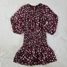Aqua Girls Maroon Ruched Long Sleeve Dress Size Medium 9/10 