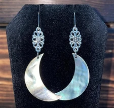 NEW Crescent Moon Natural Black Lip Shell Charm Earrings