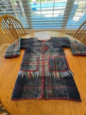 HUDSON S BAY COMPANY HBC Vintage Mohair Blanket Coat Jacket One Size Blue Red