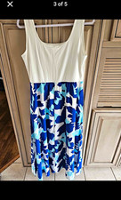 KIRUNDO Women’s XL Maxi Dress Sleeveless Scoop Neck Pockets White/Blue Floral