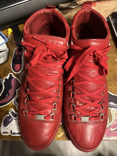 Balenciaga Arena High Red Rouge Leather Sneakers Sz 10 US / 42 EU RARE DESIGNER