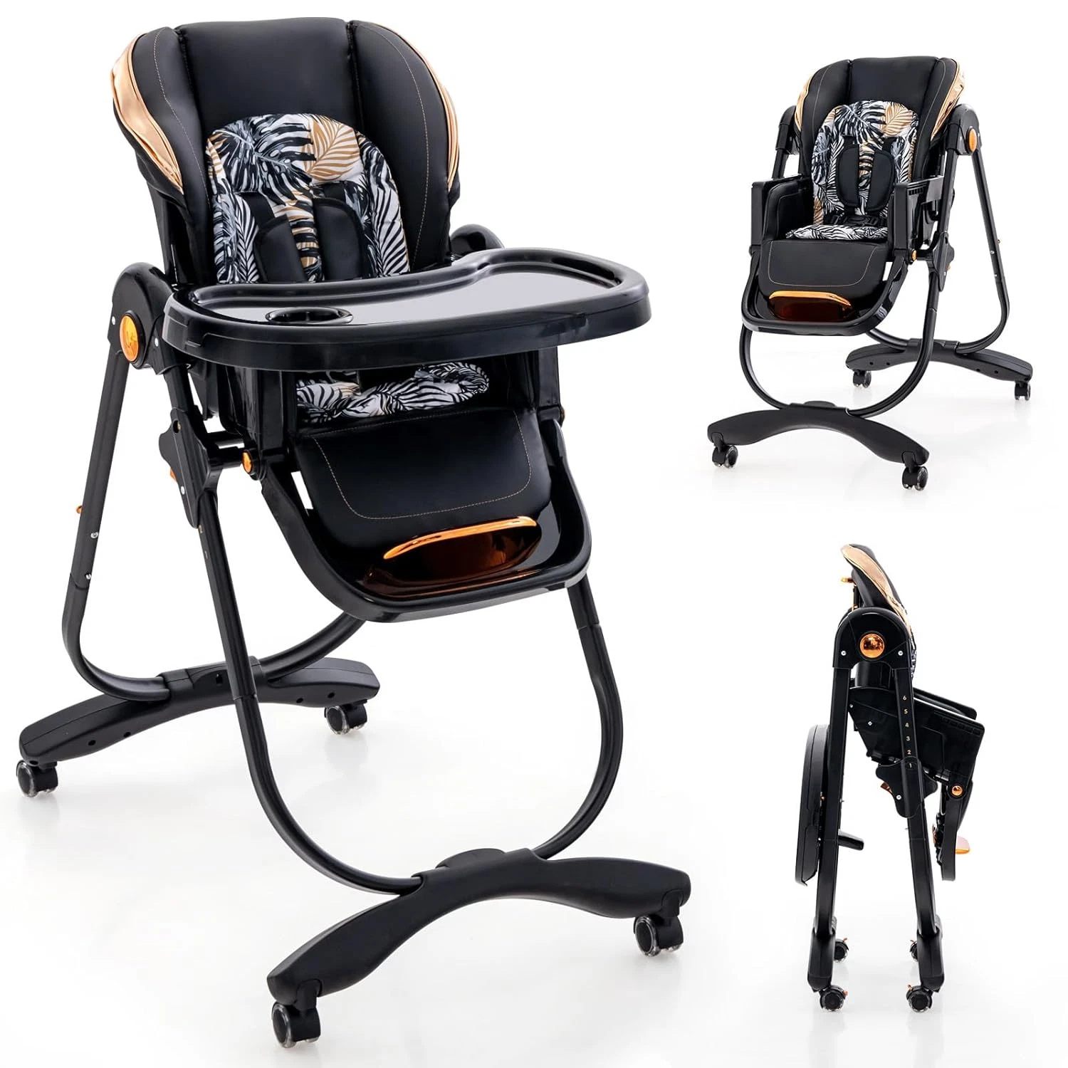 High Chair, Foldable Baby High Chair with Adjustable Height, Backrest & Footrest