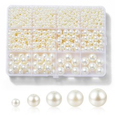 1200 Pcs Pearl Beads for Jewelry Making, 5 Size Round Pearls for Bracelets Ma...