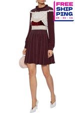 RRP €5210 VALENTINO Fit & Flare Dress IT40 US4 S Silk Lined Contrast Lace Trim