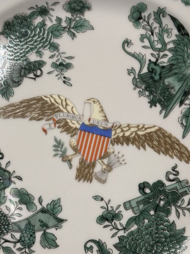 Piatto Aquila Presidenziale 1976 Mottahedeh Green Fitzhugh -Reagan Candlelight Ptrn - Foto 12 di 16