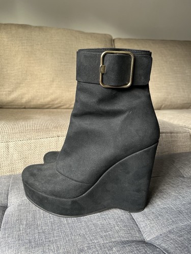 A1. Stella McCartney Black Wedge Ankle Boots Size 37.5 UK4.5