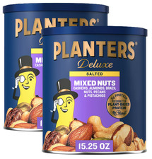 2pk Planters Deluxe Mixed Nuts with Hazelnuts, Plant Based Protein, 15.25 oz