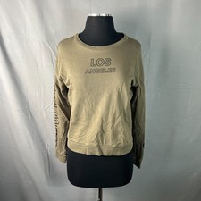 H M Divided Sweatshirt Womens S Olive Green Los Angeles Spellout Cotton Ribbed