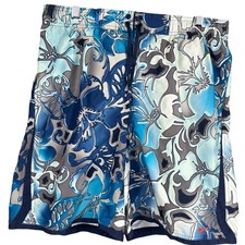 Nike Mens Blue Floral Hibiscus Swim Trunks Board Shorts Large L 8 Inch Inseam