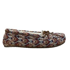 Minnetonka Women  s Multicolor Tribal Pattern Faux Fur Moccasin Slippers Size 10M
