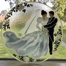 Peggy Karr Boxed Art Glass Wedding Day Bride & Groom Plate 11-1/8" Signed Retire