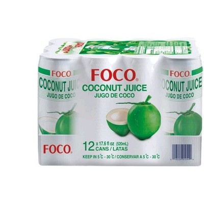 FOCO Coconut Juice with Pulp 17.6 fl oz Cans 12 Pack Case 520mL Drink Thailand