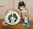 Vintage 1930s Marx Charlie McCarthy Strike Up the Band Tin Litho Windup Toy Drum