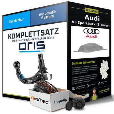 Anhängerkupplung ORIS abnehmbar für AUDI A3 Sportback +E-Satz Set NEU