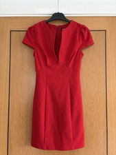 Missguided Bodycon Mini Dress Red UK8 V-Neck Split Neck Short Sleeve Cap sleeve