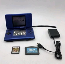 Nintendo DS Model NTR-001 Blue 2 Games & Charger Dead Pixels & Broken Hing Works