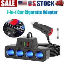 7in1 Car Cigarette Lighter Socket Splitter 4 Way Fast Charger Power Adapter 12V