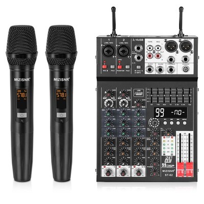 Audio Mixer 4 Channel with Dual Microphones, Pro 99DSP Sound Music Console DJ...