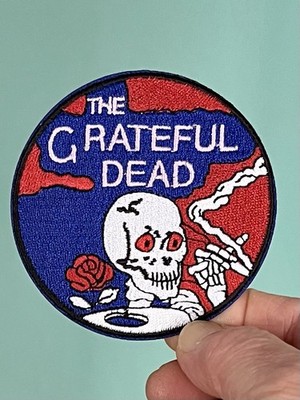 Grateful Dead Iron On Patch Skeleton Smoking Red White Blue Embroidered Round