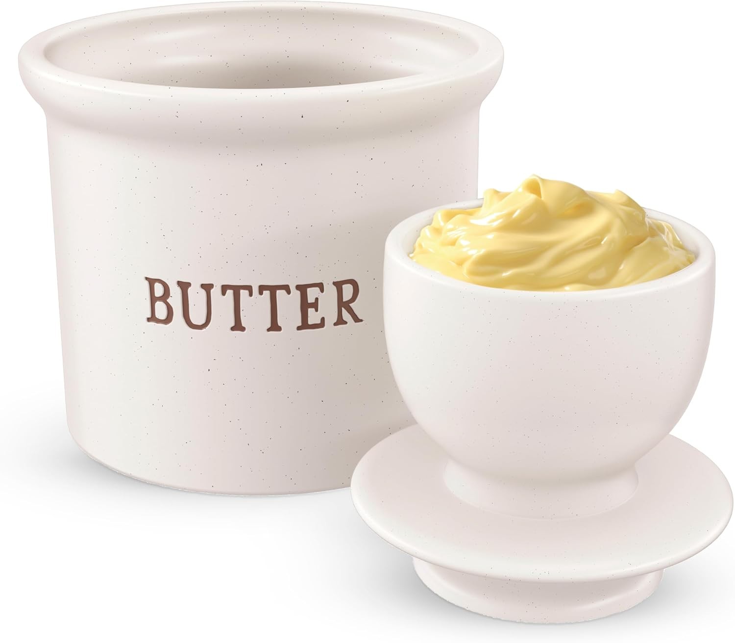 Butter Keeper Dish,French Ceramic Crock for Counter with Lid, Embossed Container