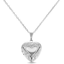 Silver Tone Small Love Heart Photo Locket Pendant Necklace for Little Girls 16"