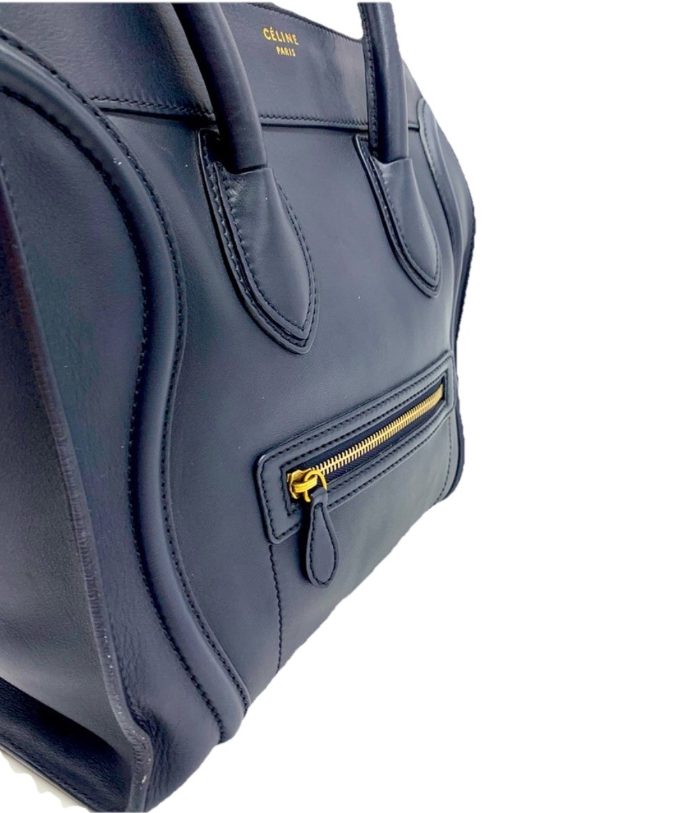 Auth Celine Phantom Marine Blue Leather Large Luggage Tote Bag Ex+