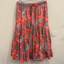 VTG Y2K Mix Nouveau Coral Paisley Boho Fairy Pull-On Maxi Midi Skirt Godet Large
