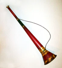 Old Antique Vtg Early 20th C Folk Art Hand Made Tin Horn Original Paint Toleware