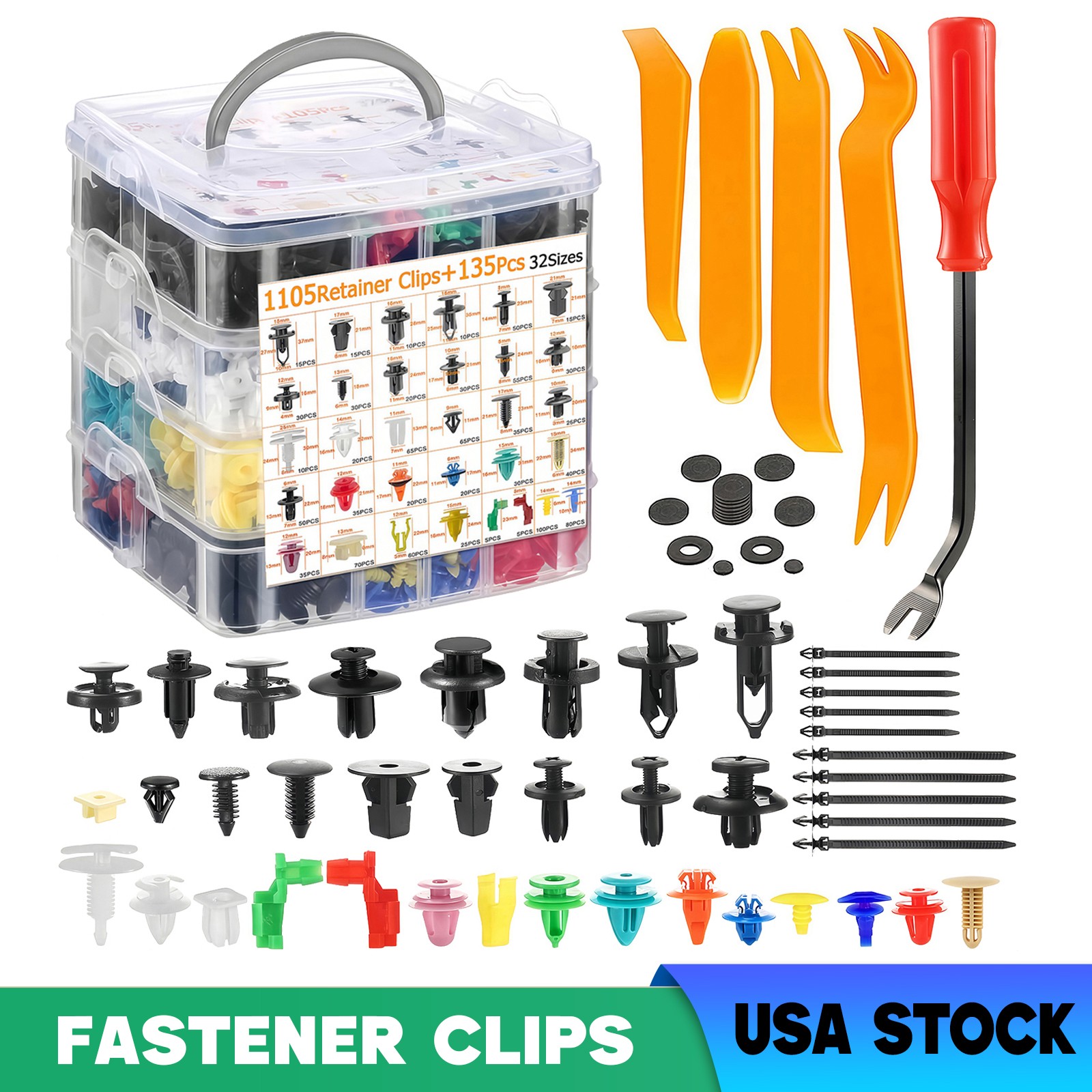 1240PCS Car Retainer Clips Auto Panel Trim Fasteners Push Pin Rivet Bumper Kit