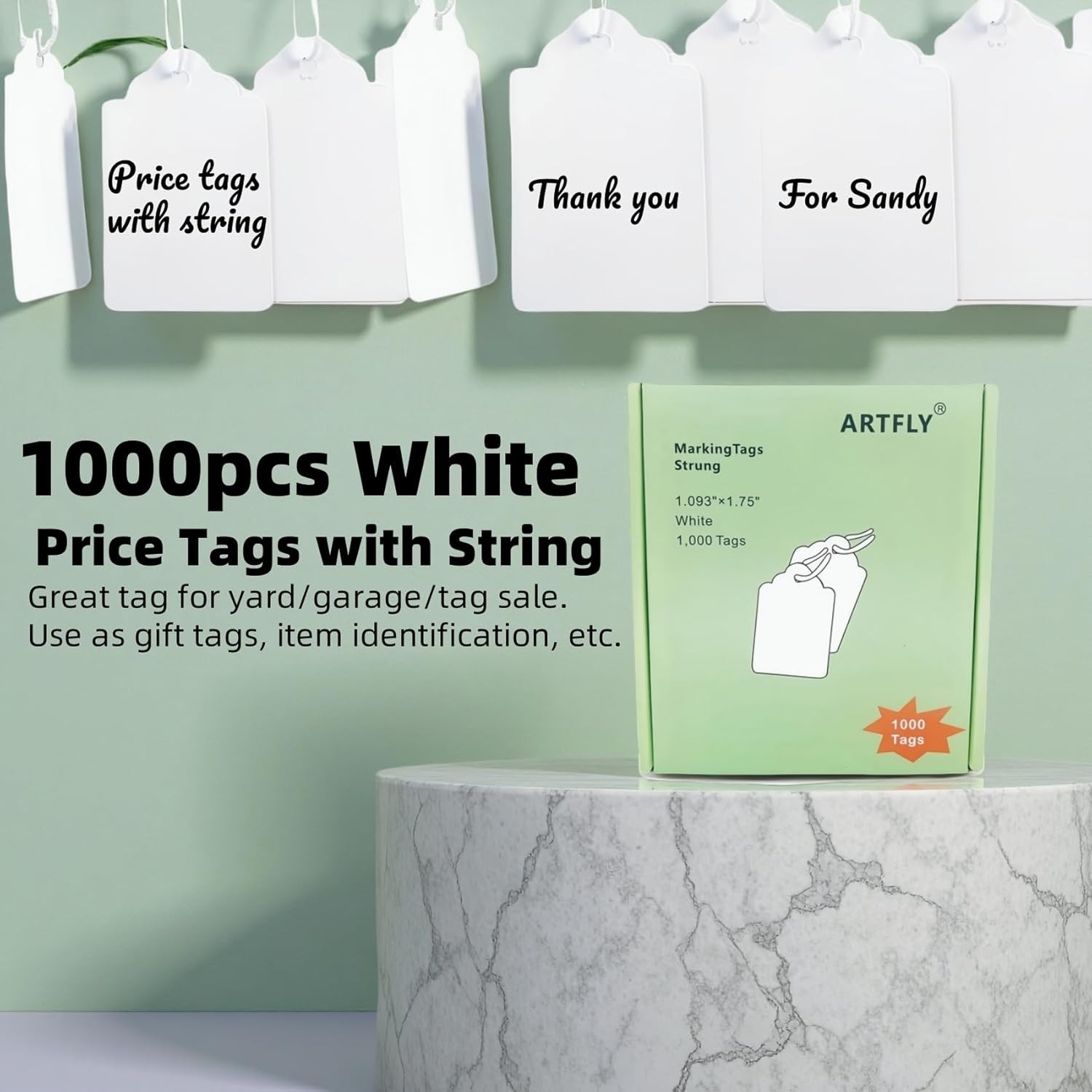 1000 Garage Sale Price Tags Size #5 White Merchandise Hang String Strung Garment