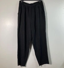 Womens Match Point Linen Straight Leg Pants Black S Linen Pockets